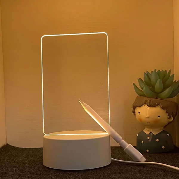 Sda9061cf18d24aa0b18c1f095d58fc33Q.webp LED – أكريليك مضيء USB لوحة اضاءة للكتابة مع قلم قابل للمسح للديكور والمكتب والهدايا.Transparent Luminous LED Night Lights USB Luminous Acrylic Night Light Erasable Write Message Board Calendar Desktop Ornaments